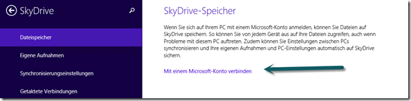 Link zum Verbinden eines Firmen-Rechners  mit SkyDrive unter Windows 8.1