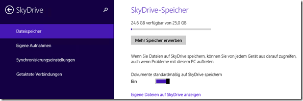 Anzeige des freien Speichers von SkyDrive