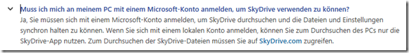 lokale Konten und SkyDrive unter Windows 8.1: Nein
