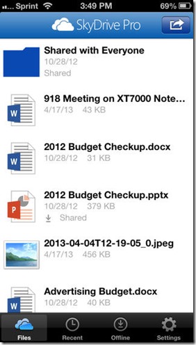 SkyDrive Pro auf dem iPhone