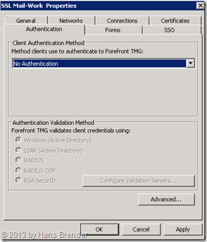 TMG Weblistener : Authentifizierung