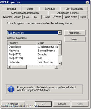 TMG Regel für OWA: Weblistener auswählen