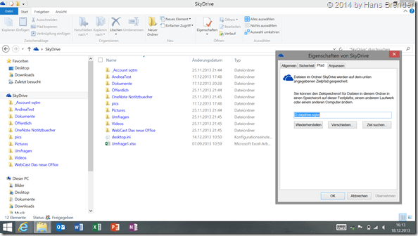 Eigenschaften SkyDrive: Ablage-Pfad