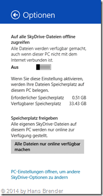 SkyDrive-App globale Einstellungen