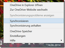 Infobereich: OneDrive Icon:  Optionen