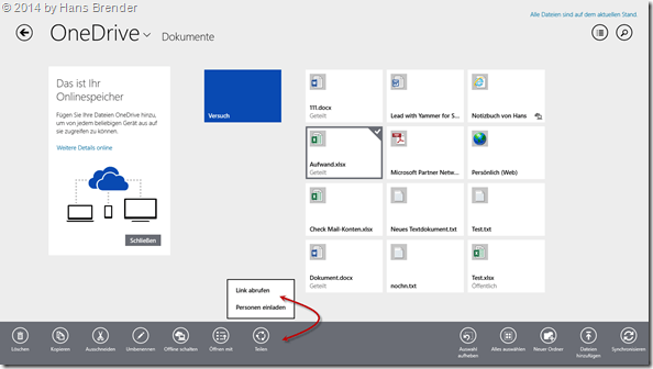 OneDrive App: Teilen einer Datei