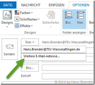 Outlook 2013: E-Mail: weitere E-Mail Adresse hinzufügen