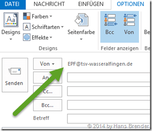 Outlook 2013: E-Mail: mit freigegebeben Postfach versenden
