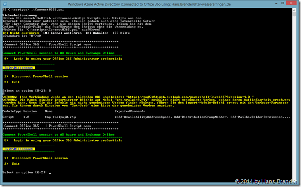 Powershell-Script zum Anmelden bei Office 365