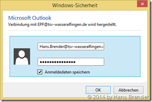Outlook: Konto Daten und Passwort eintragen