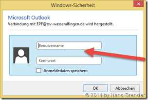 Outlook: Konto Daten und Passwort eintragen