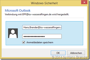 Outlook: Konto Daten und Passwort eintragen