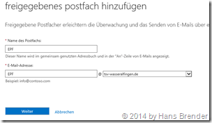 Office 365: freigegebenes Postfach hinzufügen