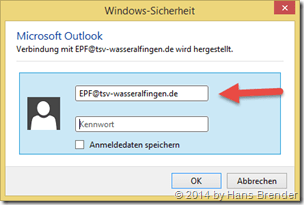 Outlook: Konto Daten und Passwort eintragen