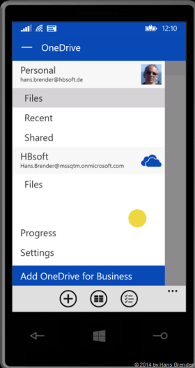 Windows Phone:, OneDrive, OneDrive for Busines