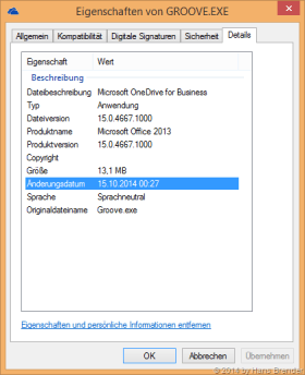 settings of Groove.exe: Version November 2014, 15.0.4667.1000
