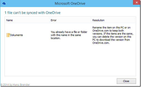 Windows Tecnical Preview- Build 9879: OneDrive: aussagekräftige Fehlermeldung