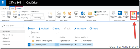 Sharepoint Bibliothek: Bibliothekseinstellungen