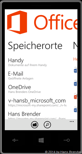 Windows Phone:, OneDrive, OneDrive for Busines, Office Hub