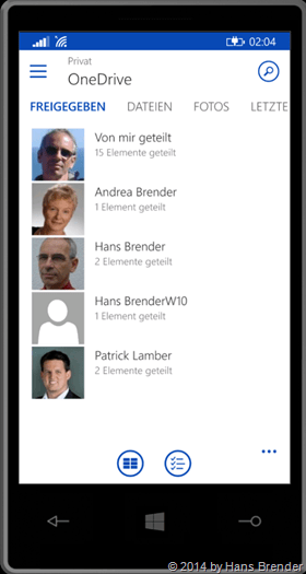 Windows Phone:, OneDrive, OneDrive for Busines, freigegebene Dateien