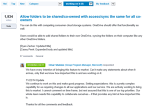 OneDrive, UserVoice,Antwort von Microsoft