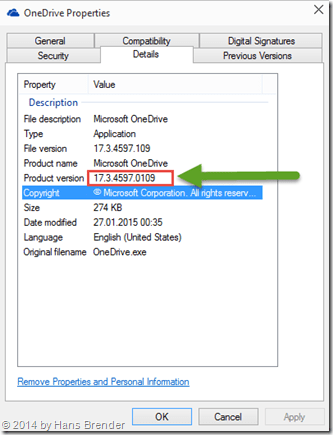 Settings of OneDrive.exe , Windows 10