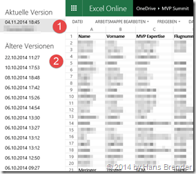 OneDrive, Versionsverlauf, Versionen