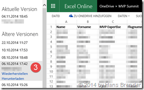 OneDrive: Versionsverlauf: Versionen: Wiederherstellen