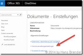 OneDrive for Business: Versionshistorie: Einstellungen