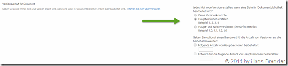 OneDrive for Business: Versionshistorie: Einstellungen