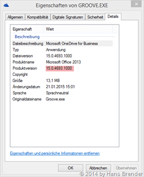 Eigenschaften Groove.exe Version Februar 2015