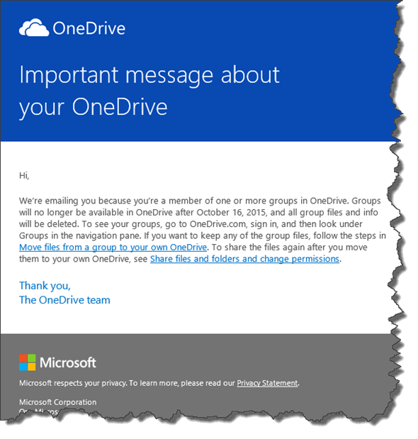 Microsoft: Mail OneDrive-Gruppen 16.10.15