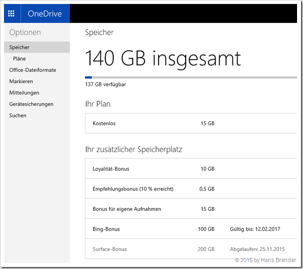OneDrive: freier Speicher