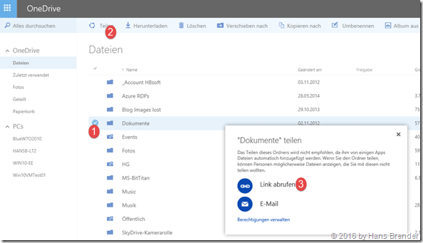 Onedrive: Link abrufen