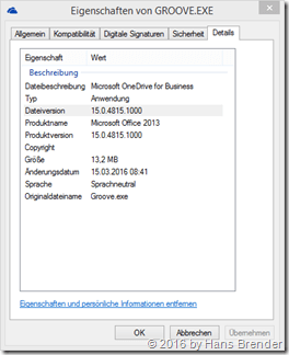 settings of the Groove.exe 15.0.4815.1000