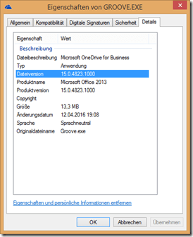 Eigenschaften, Groove.exe, Version, 15.0.4823.1000