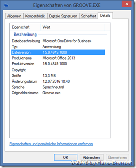 Settiungs of Groove.exe 15.0.4849.1000 (Office 2013)