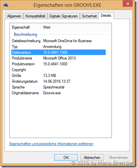 Settiungs of Groove.exe 15.0.4841.1000 (Office 2013)