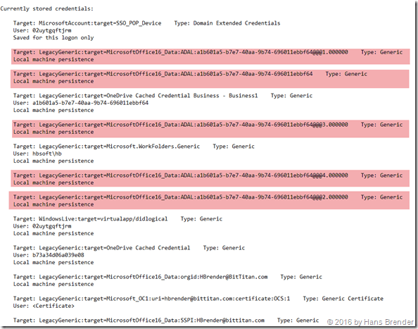 Command prompt: List of all credentials