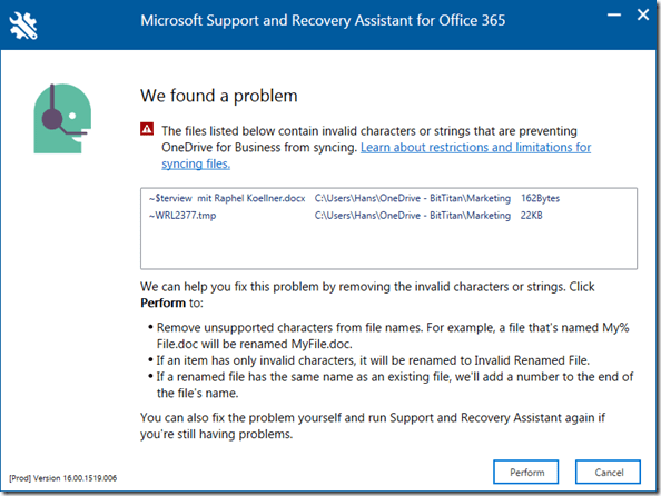 SARA: Fehhler werden angezeigt