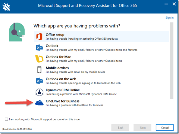 SARA: want to check OneDrive for Business (Next Generation Sync Client)