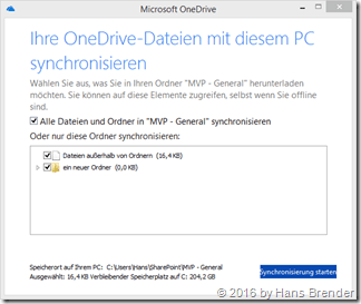 Selektiver Synchronisation durch Abwahl von Ordner