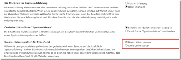 SharePoint Admin Center: OneDrive Sync