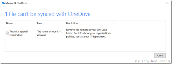 Next Generation Sync Client: Error message for invalid character in File- or folder name