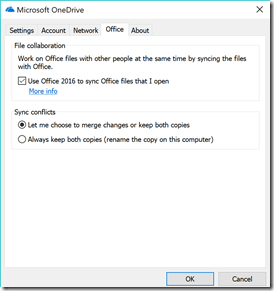 Next Generation Sync Client: Settings - Office Tab