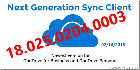 The newest version of the Next Generation Sync Client: 18.025.0204.0003