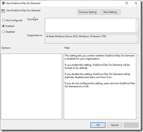 Local Group Policy Editor: Enable OneDrive Files on Demand