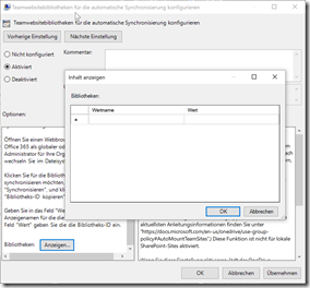 Teamwebsitebibliotheken für die Automatische Synchronisierung konfigurieren
