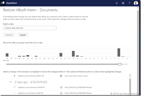 SelfServcice Portal: Restore of files  in SharePoint Online