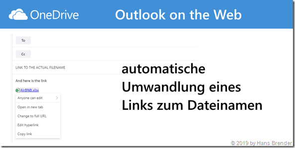 automatische Umwandlung eines geteilten Links für Outlook on the Web